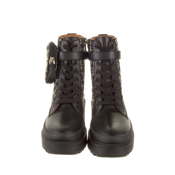 Kate Spade Winona Tweed Black Leather Ankle Combat Boots NEW 6.5 - Picture 2 of 6